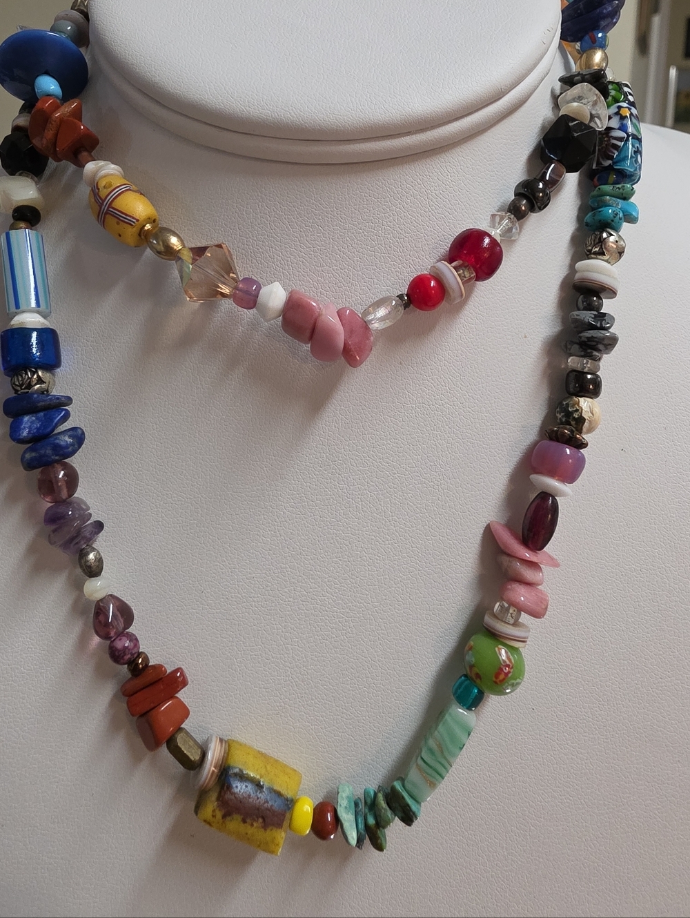 Artisan Multi-Color Mixed Glass & Stone Necklace - Picture 7 of 7